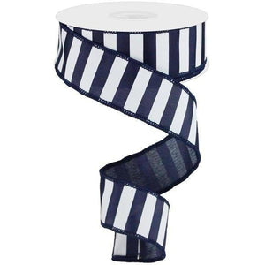 1.5" Medium Horizontal Stripe Ribbon: Navy Blue & White (10 Yards)