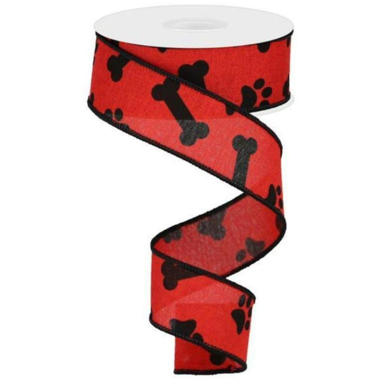 1.5" Paw Print Royal Ribbon: Red & Black (10 Yards)