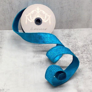 1.5" Pleated Lame Ribbon: Turquoise (10 Yards)