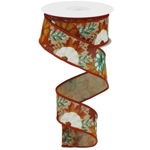1.5" Pumpkin Foliage Ribbon: Light Tan (10 Yards)