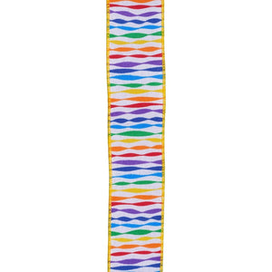 1.5" Rainbow Twisted Stripe Ribbon: White (10 Yards)