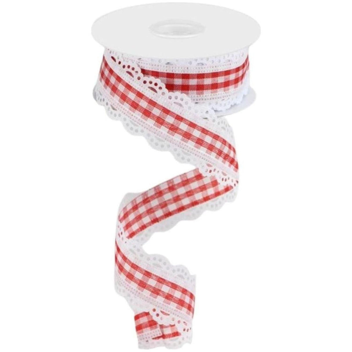 1.5" Scalloped Edge Gingham Ribbon: Red & White (10 Yard)