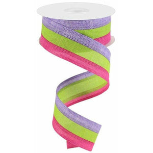 1.5" Tricolor Striped Ribbon: Lavender, Fuchsia, & Lime Green (10 Yards)