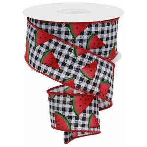 1.5" Watermelon Slice Gingham Ribbon: Black/White (10 Yards)