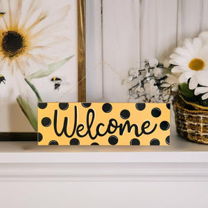 15" Wood Sign: Yellow Black Welcome