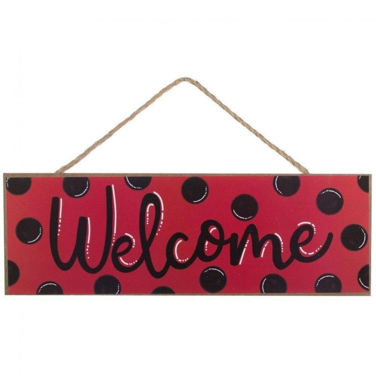 15" Wooden Sign: Welcome Red, Black Dots