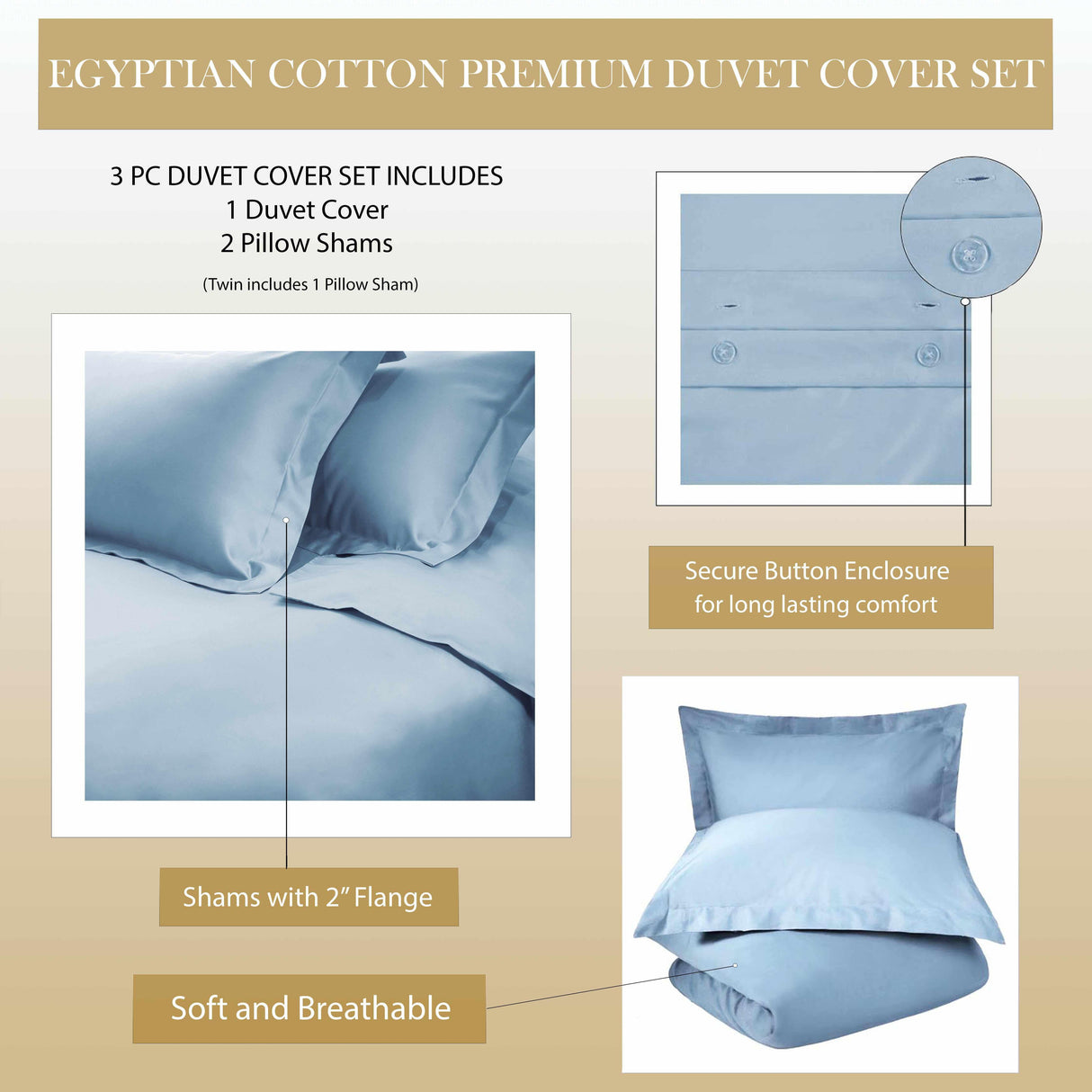 1500 Thread Count Egyptian Cotton Solid Duvet Cover Set - Egyptian Cotton Duvet Cover Set by Superior