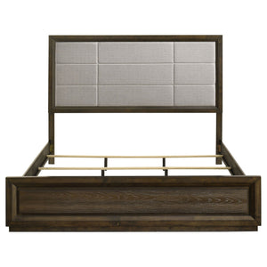 Atlas 63-inch Eastern King Upholstered Panel Bed Grey and Dark Oak