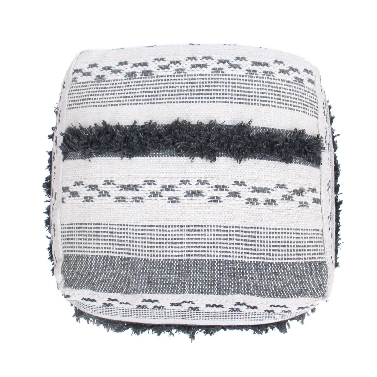 Karim Faux Yarn Large Accent Pouf in Ivory and Gray
