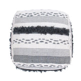 Karim Faux Yarn Large Accent Pouf in Ivory and Gray