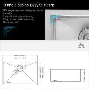 Modern Undermount Stainless Steel Kitchen Sink 16 Gauge, Deep Single Bowl