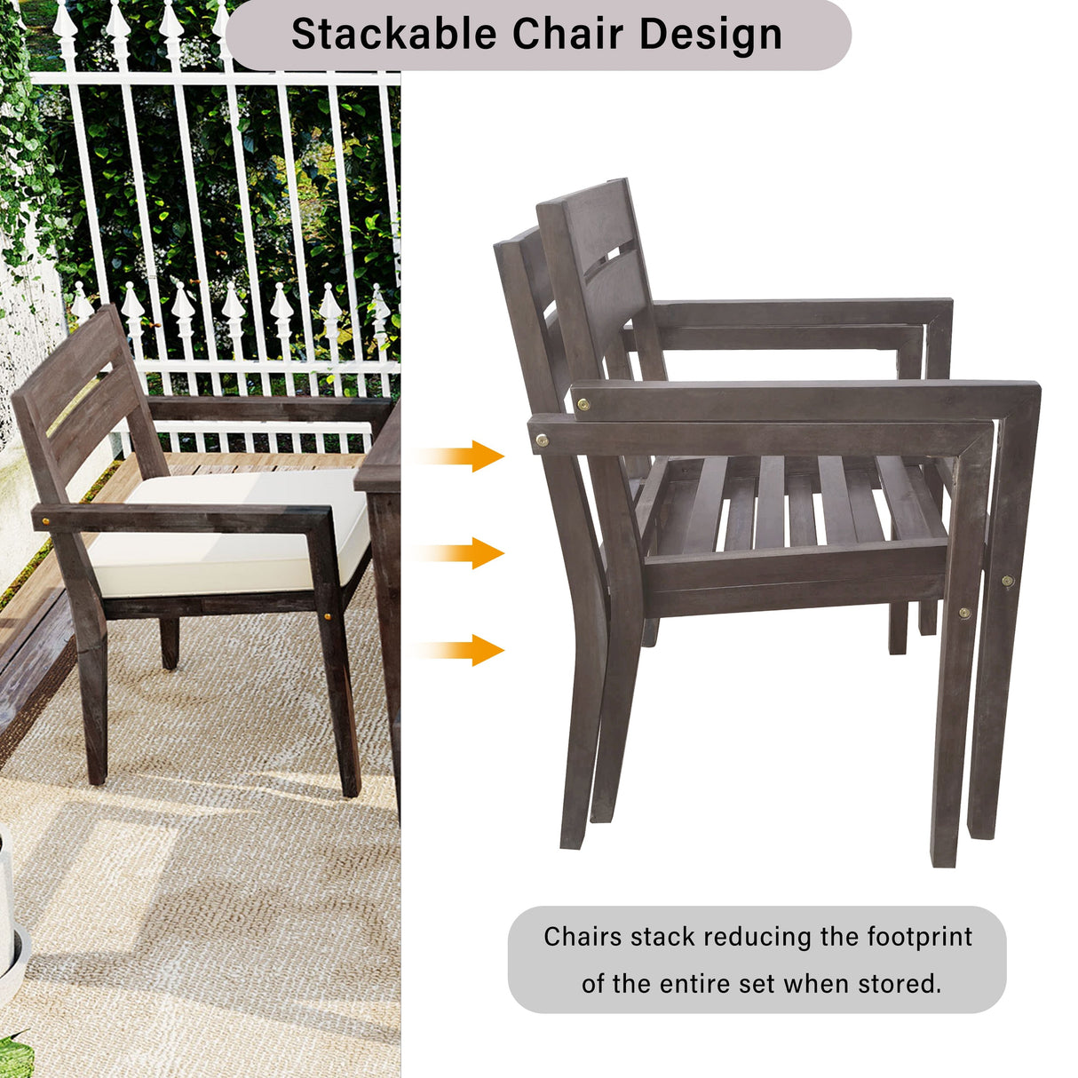 7 Pieces Acacia Wood Outdoor Dining Set with Cushions