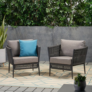 Hanford Modern Club Chair with Woven Rope Design in Grey