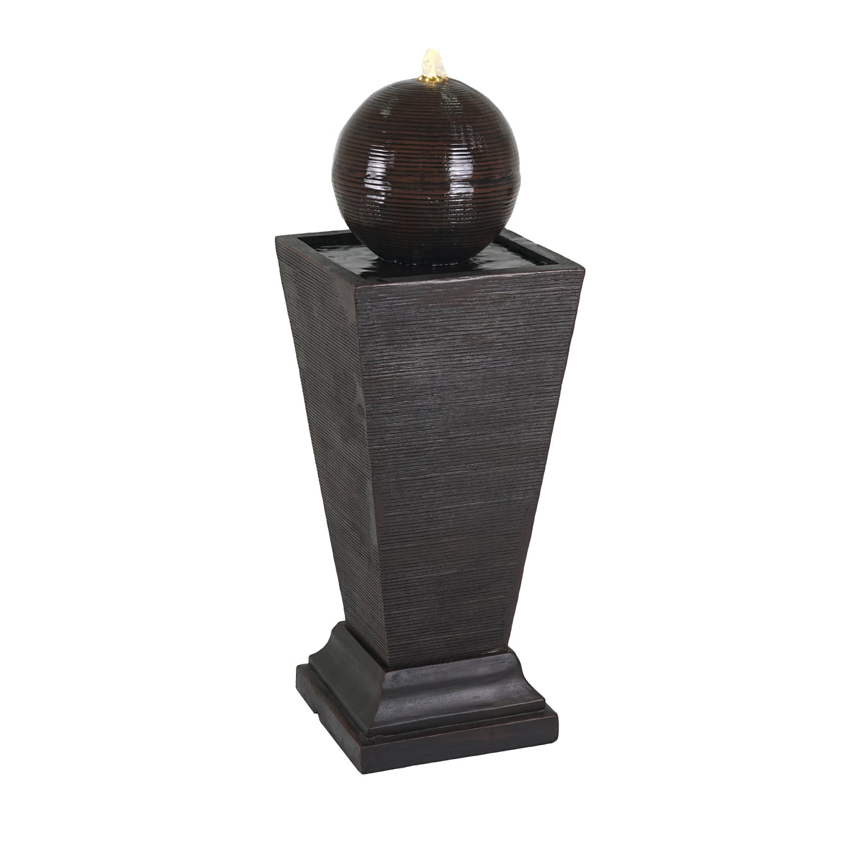 35.5" Dark Brown Concrete Tall Column Fountain with LED Lights