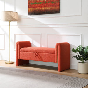 Modern Teddy Upholstered Large Bed End Bench With Arms And Storage