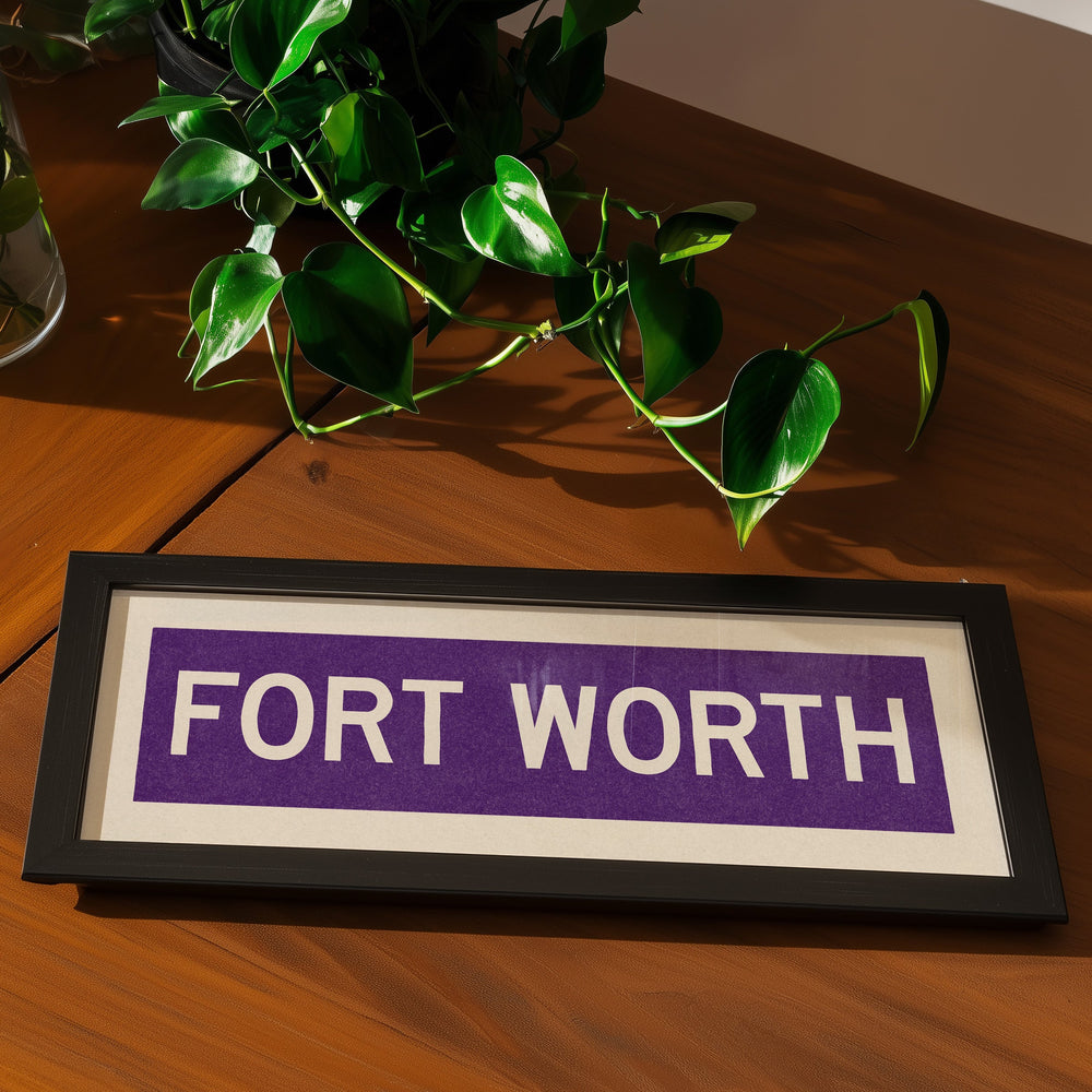 Framed Fort Worth Purple Bus Scroll