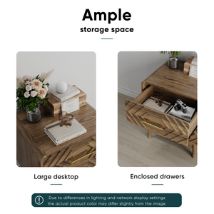 Walnut Wood Bedside Table with Double Drawers