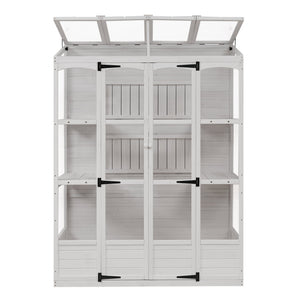 TOPMAX 78-inch Wooden Walk-in Greenhouse with 4 Skylights and Folding Shelves
