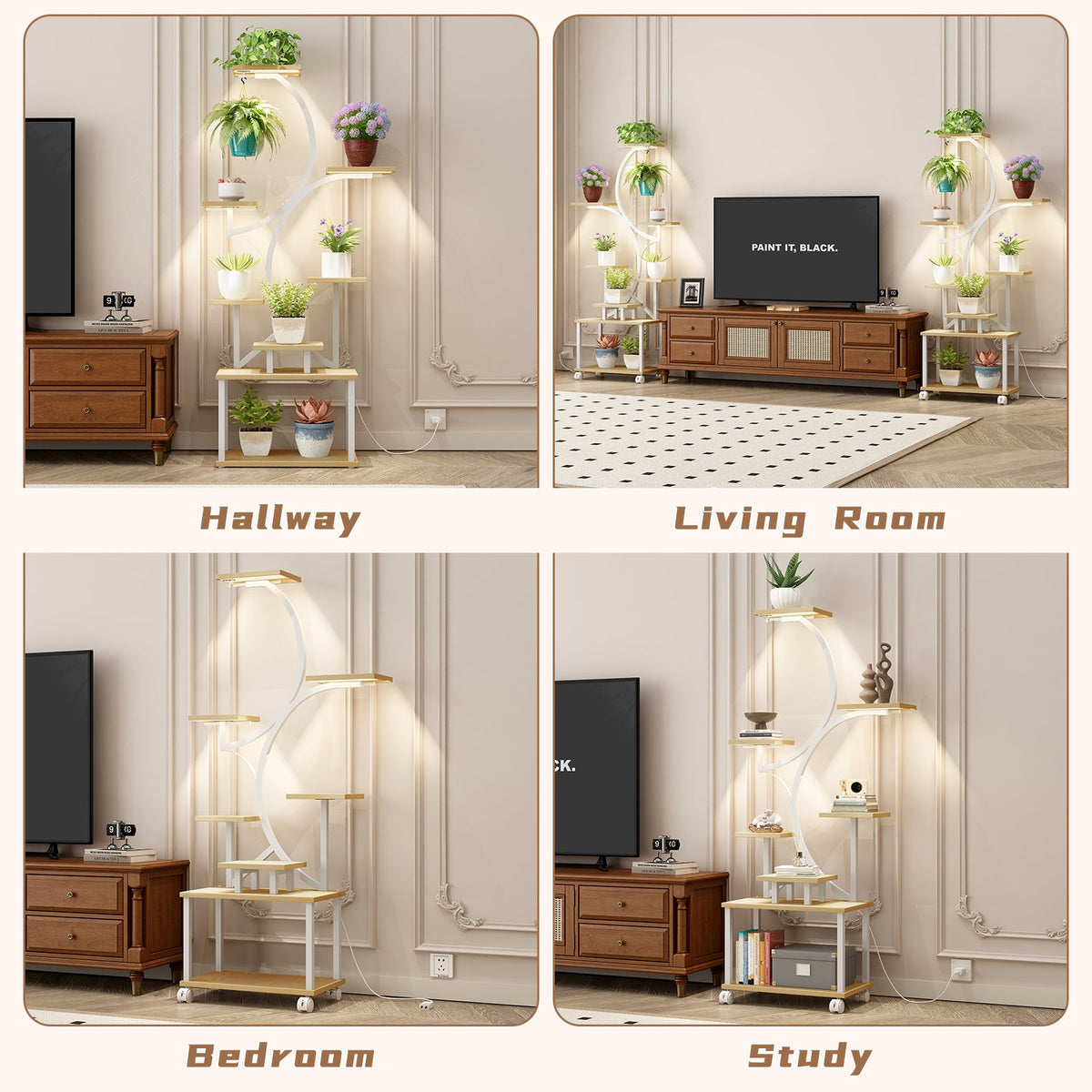 Indoor Plant Stand with Grow Lights - 62" Tall, 8 Tiered Shelf
