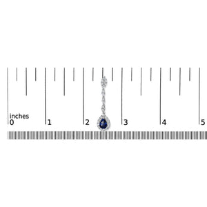 18K White Gold 1 3/5 Cttw Diamond and 7X5 MM Pear Shaped Blue Sapphire 1 1/3 Inch Drop and Dangle Halo Earrings (G-H Color, VS1-VS2 Clarity)