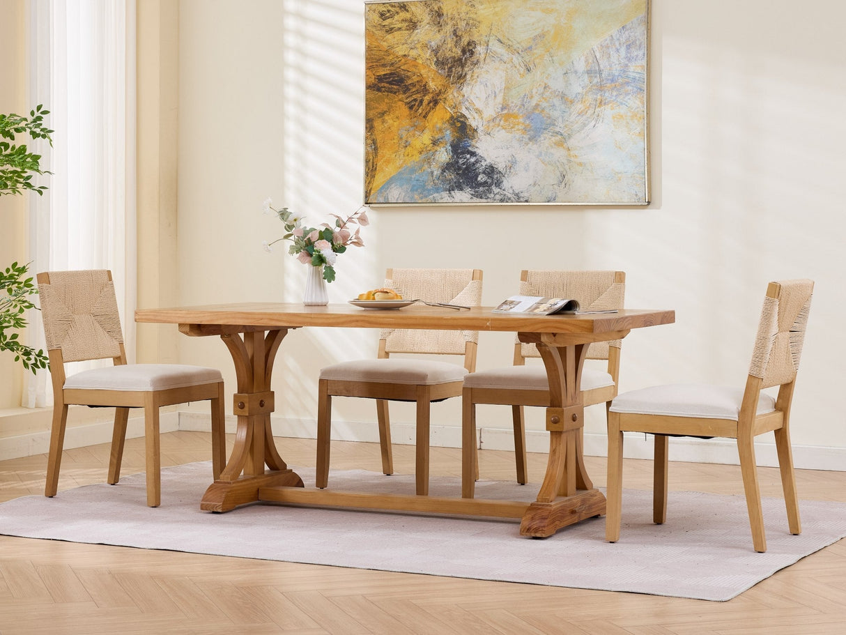 Mid-Century Modern Rope Rattan Dining Chairs Set of 2