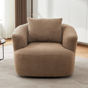 Chenille Upholstered 360° Swivel Chair with Throw Pillow, Dark Brown