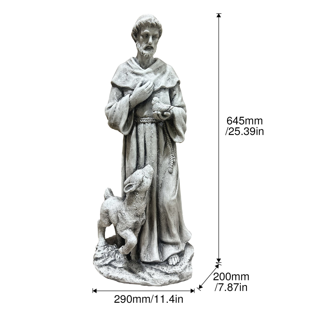 Magnesium Oxide Saint Statue With Lamb Weatherproof Religious Sculpture