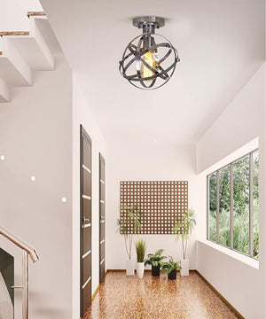 Cresswell 10"W Colton Orbit 1-Light Chrome Elliptical Rings Semi-Flushmount Orb Light Fixture