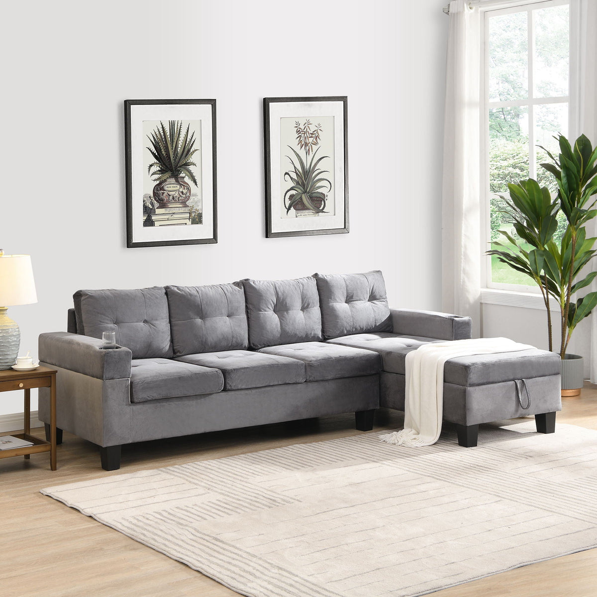 Modern Sectional Sofa Set With L Shape Chaise Lounge And Storage