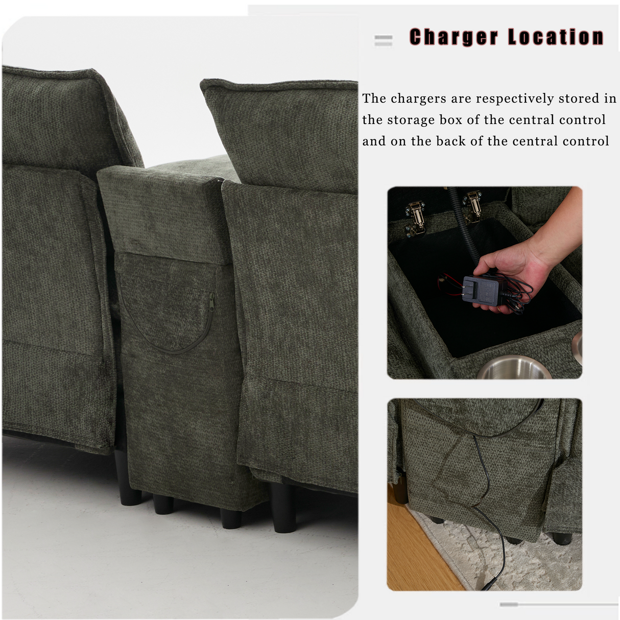 U Shaped Modular Sectional Sofa with Storage Console & Bluetooth Speakers