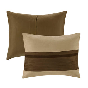 7 PC Pieced Faux Suede Comforter Set Natural Queen