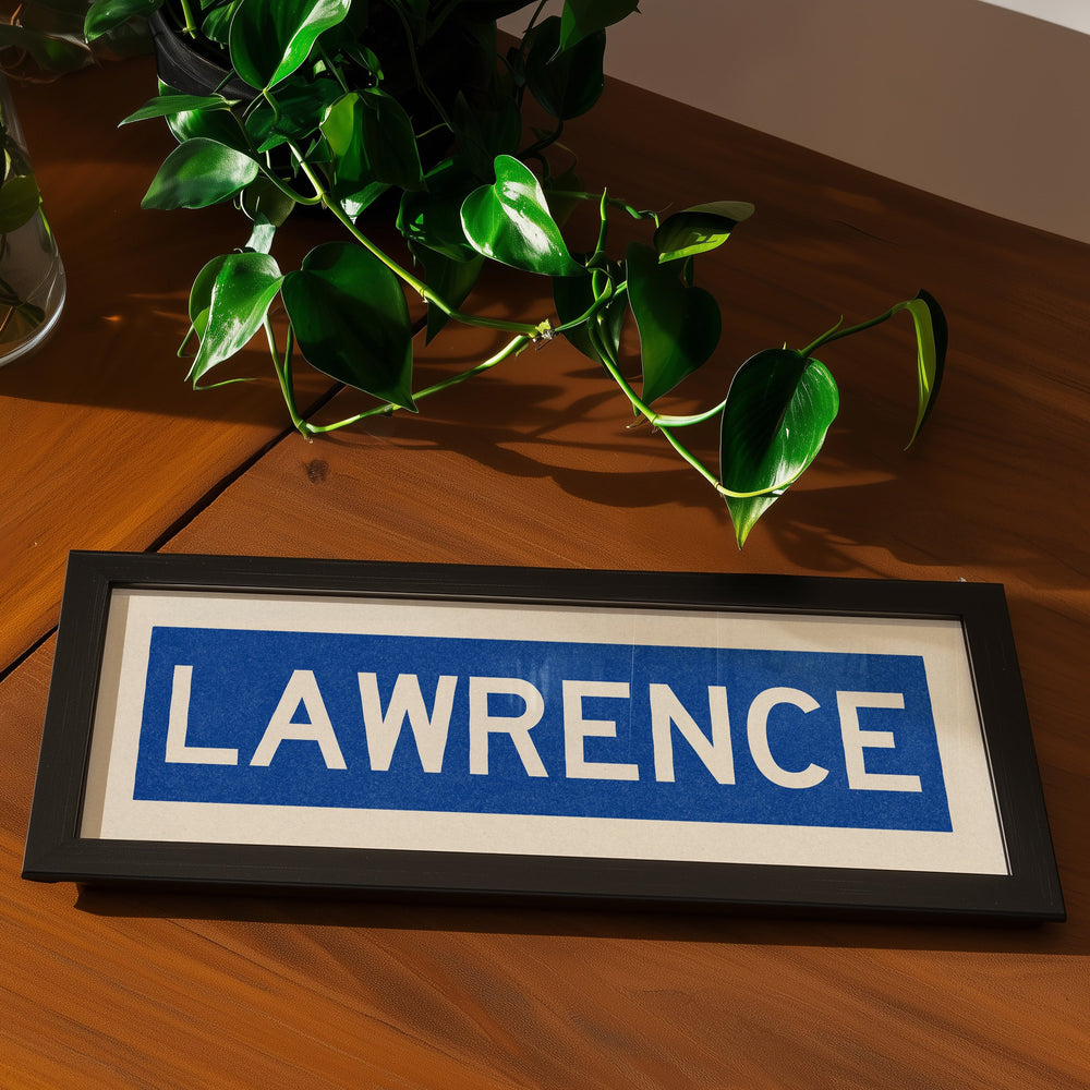 Framed Lawrence Blue Bus Scroll
