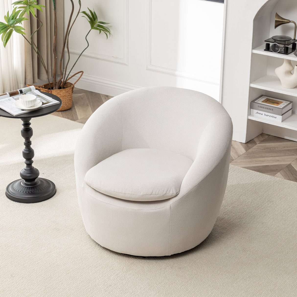 Winnie Modern Teddy Fabric Swivel Barrel Chair