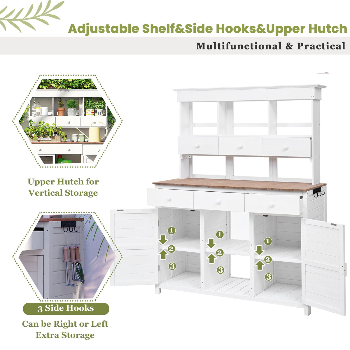 TOPMAX 65.7'' Tall Garden Potting Bench Table with Hutch