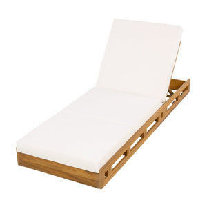 Lounge Chaise Set, Acacia Solid Wood with Lounge Cushion (Cream & Triple Fold) - Matching Dark