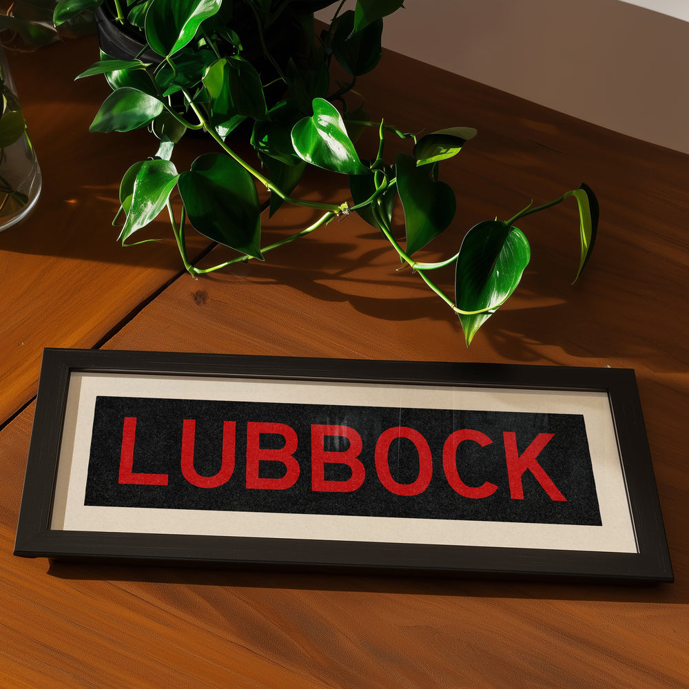 Framed Lubbock Red and Black Bus Scroll