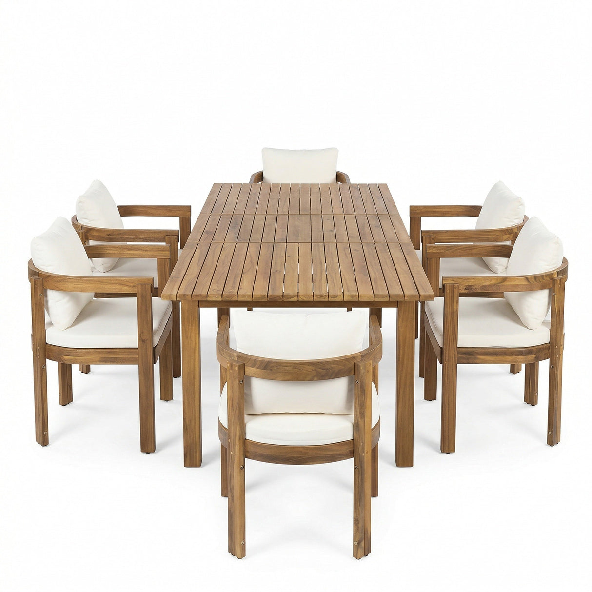 7 Pieces Acacia Wood Outdoor Dining Set with Cream Cushions