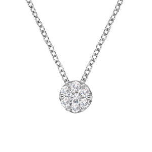 14K White Gold 1/4 Cttw Shared Prong Set Round-Ct Diamond 7 Stone Floral Cluster 18" Pendant Necklace (H-I Color, SI2-I1 Clarity)