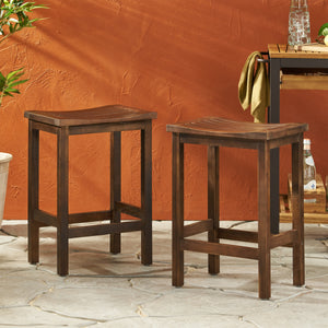 Outdoor Acacia Wood Counter Height Barstool, Set of 2