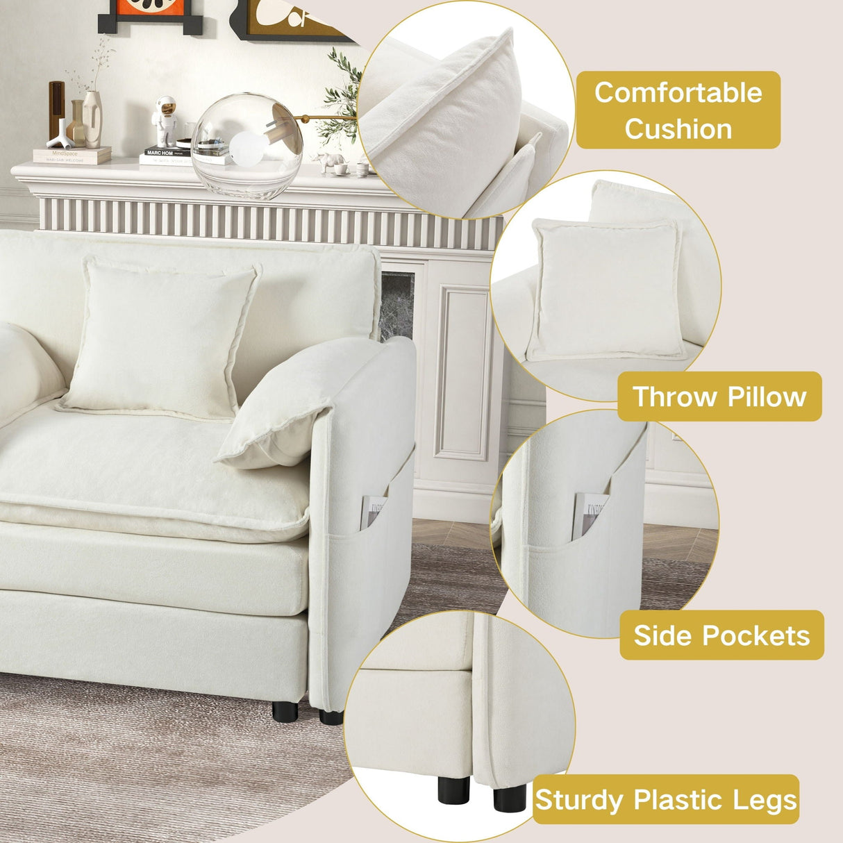Oversized Chair With Movable Ottoman, Soft Upholstered Lounge Chair