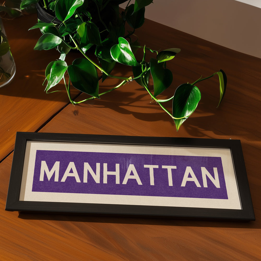 Framed Manhattan Purple Bus Scroll