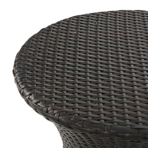 19" Kono Hourglass End Table with Durable PE Rattan - Brown Multi