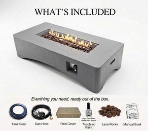 56' Propane Fire Pit Table - Rectangular Outdoor Gas Fire Pit