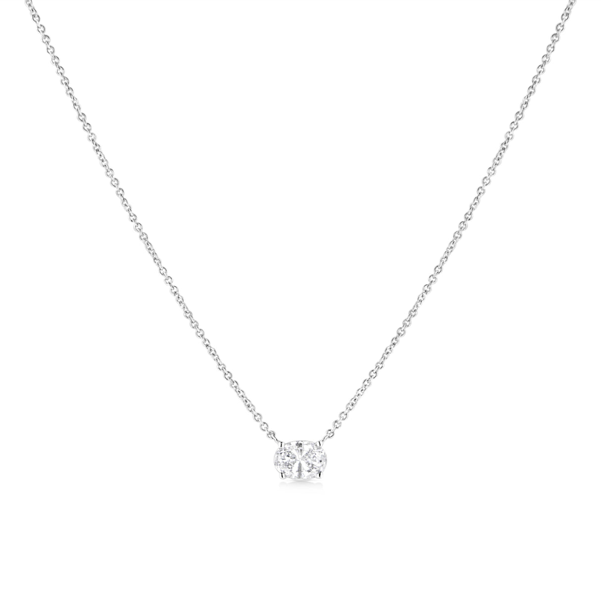 14K White Gold 1/2 Cttw Lab Grown Oval Shape Solitaire Diamond East West 18" Pendant Necklace (E-F Color, VS1-VS2 Clarity)