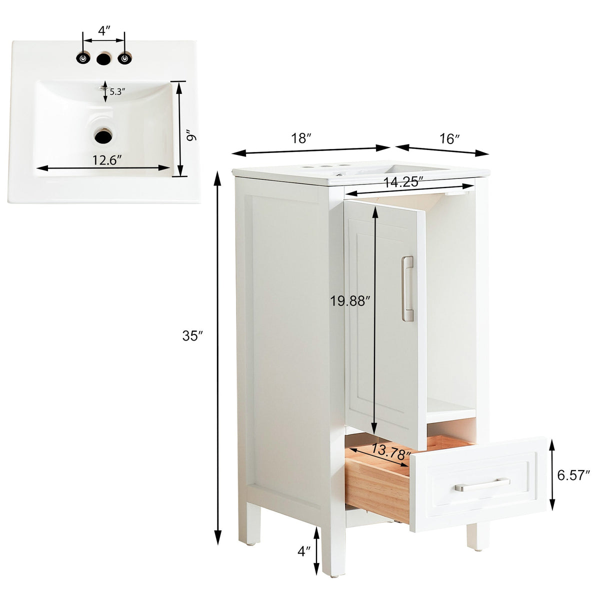 Fully Assembled 18'' Bathroom Vanity
