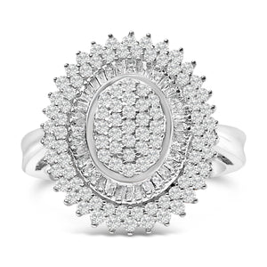 Sterling Silver 2.0 Cttw Diamond Oval Halo Cocktail Ring