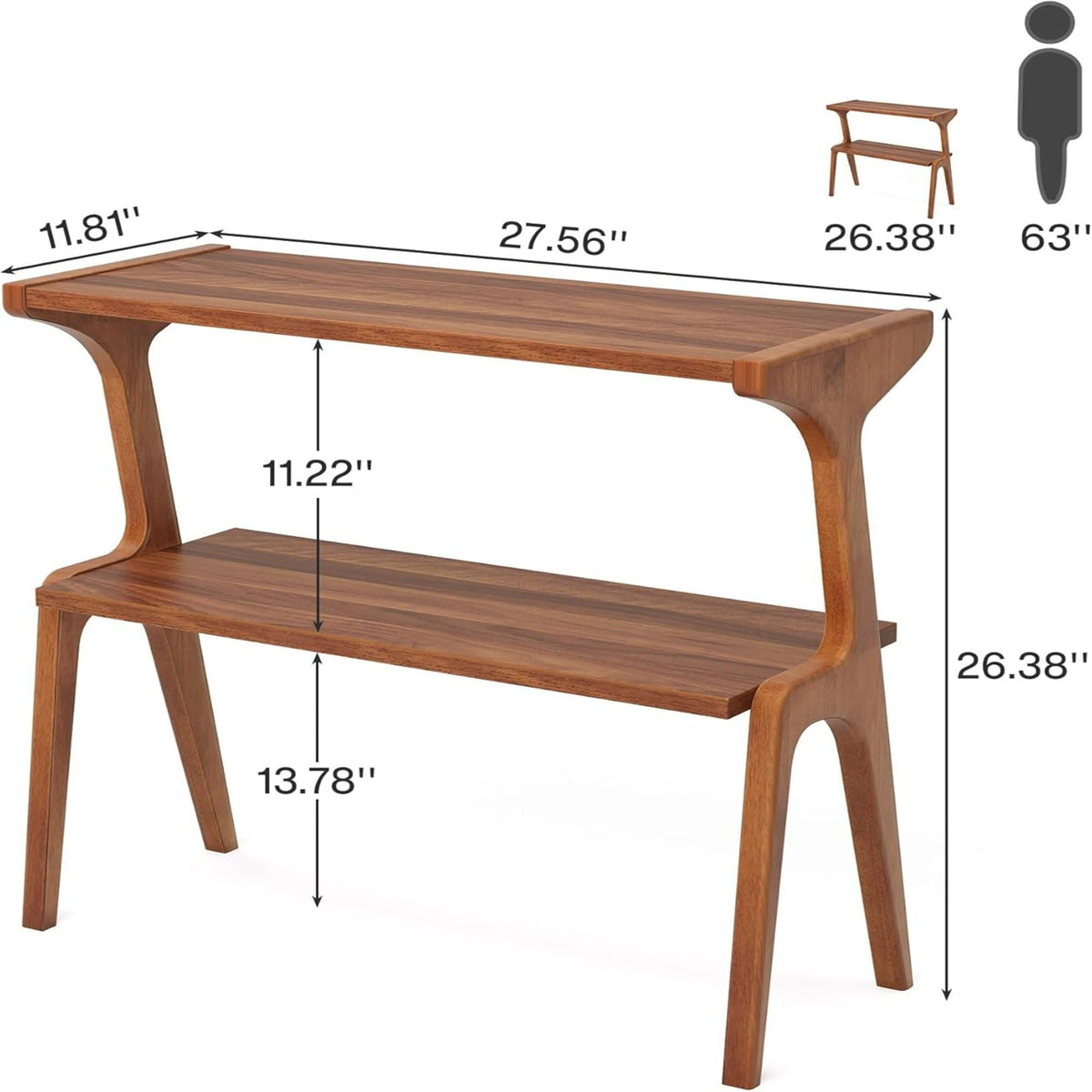 Narrow End Table With 2 Tier Shelf - Cherry