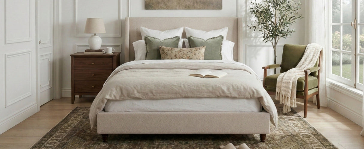 52.7" Tall Wingback Upholstered Queen Size Platform Bed Frame