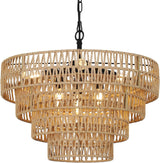 Boho Rattan Chandelier, Four-Tier Handwoven Rattan Chandelier