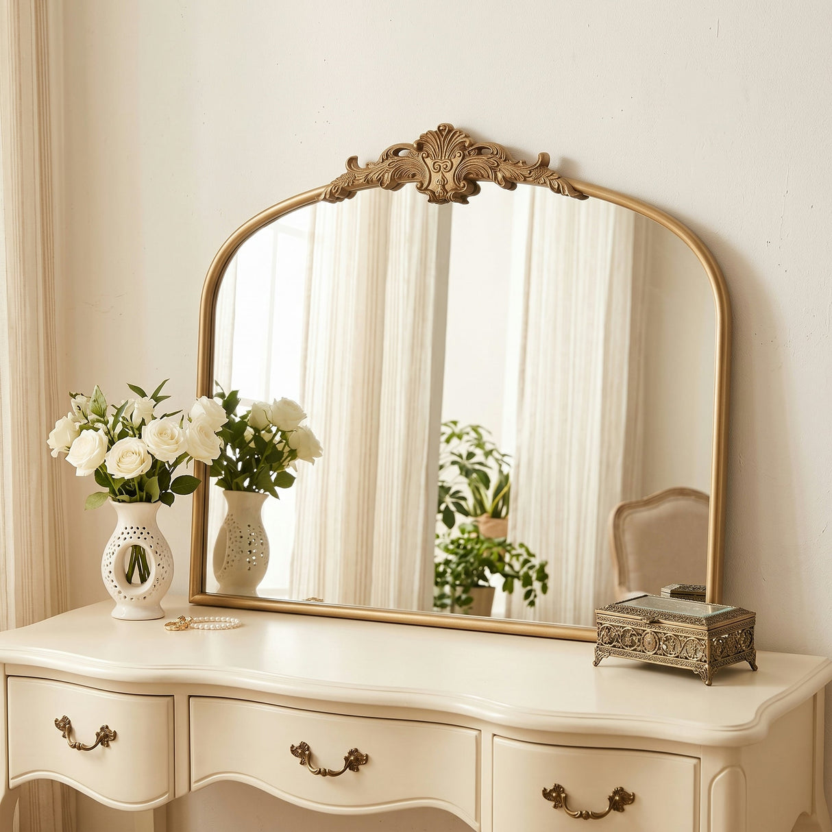 32''x24.4'' Baroque Vintage Arched Wall Mirror